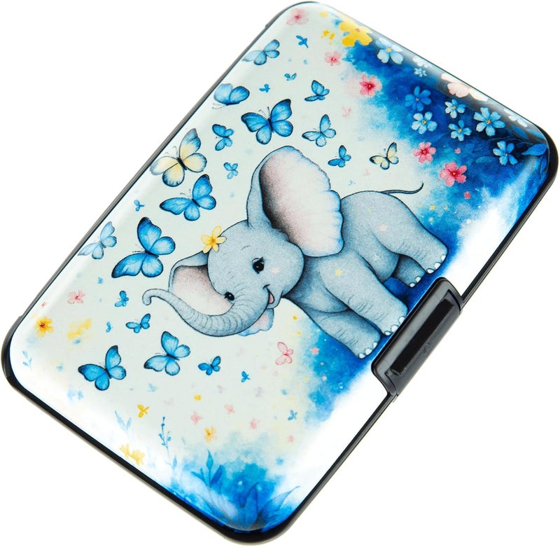 Kaabao Credit Card Holder for Women Men RFID Blocking Wallet Small Business Metal Slim Mini Aluminum Hard Case (Elephant Butterflies) - Image 1